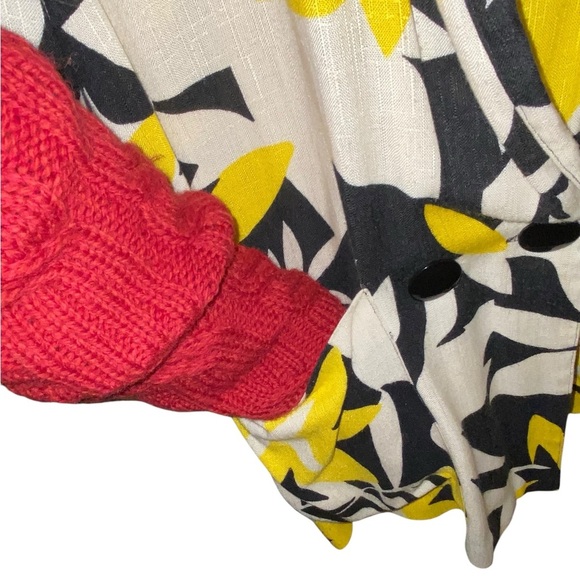 cream with yellow and black print linen blend , oversized statement blazer - Picture 5 of 10